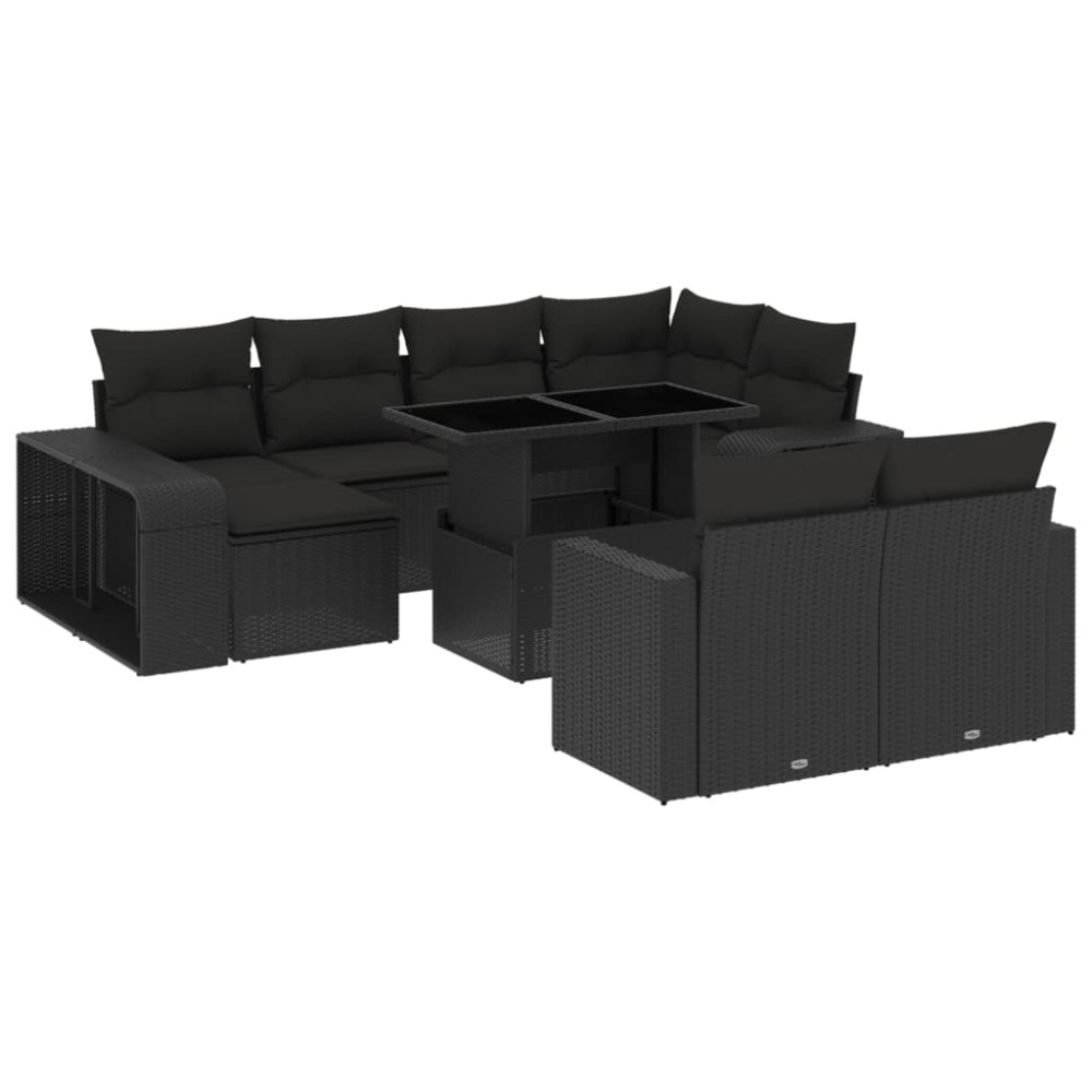 vidaXL Set canapele de grădină cu perne, 11 piese, negru, poliratan