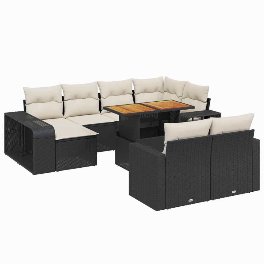 vidaXL Set canapele de grădină cu perne, 11 piese, negru, poliratan