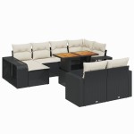 vidaXL Set canapele de grădină cu perne, 11 piese, negru, poliratan