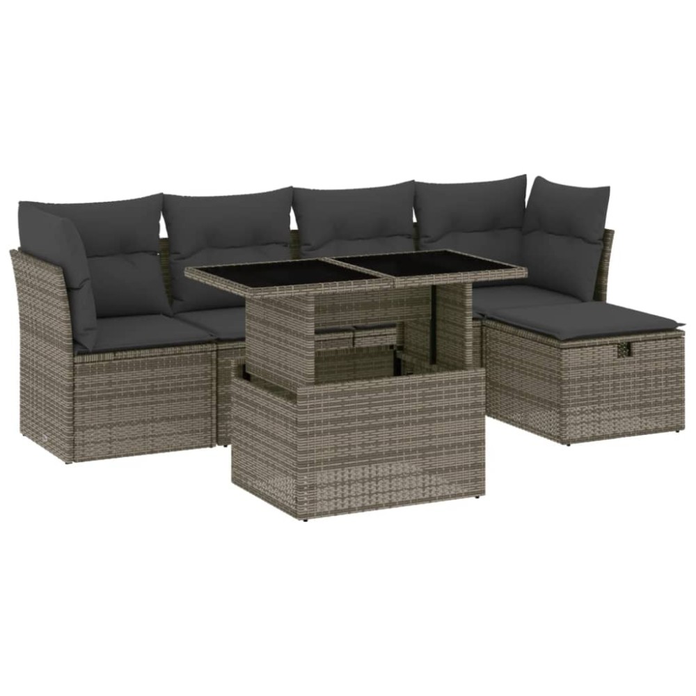 vidaXL Set mobilier grădină cu perne, 6 piese, gri, poliratan