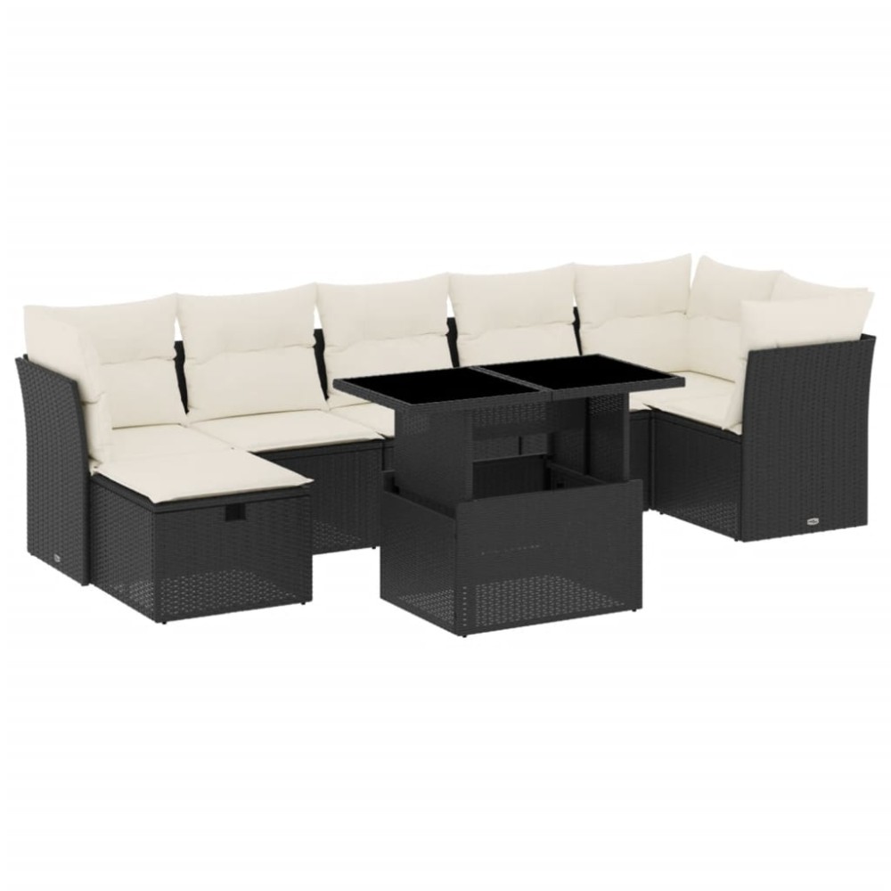 vidaXL Set mobilier de grădină cu perne, 8 piese, negru, poliratan