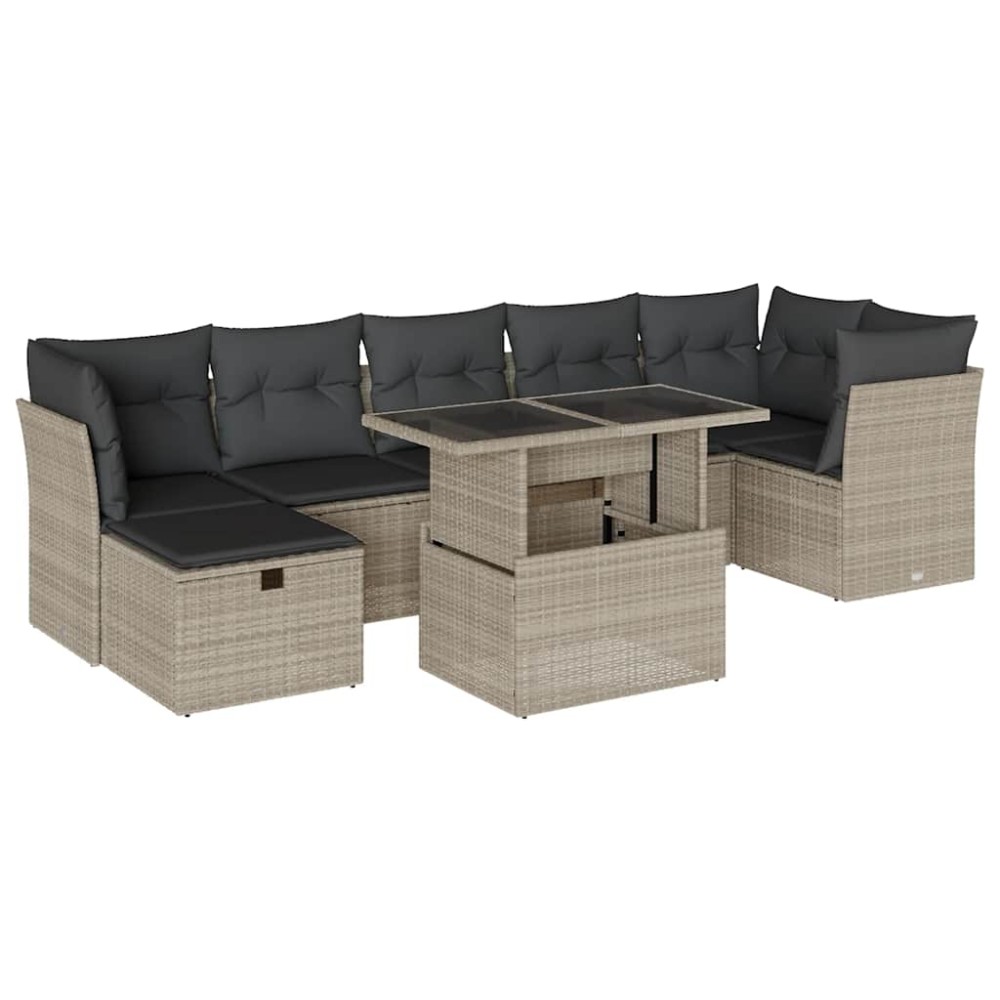 vidaXL Set mobilier de grădină cu perne, 8 piese gri deschis poliratan