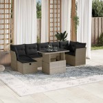vidaXL Set mobilier de grădină cu perne, 8 piese gri deschis poliratan