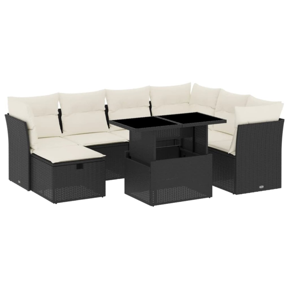 vidaXL Set mobilier de grădină cu perne, 8 piese, negru, poliratan