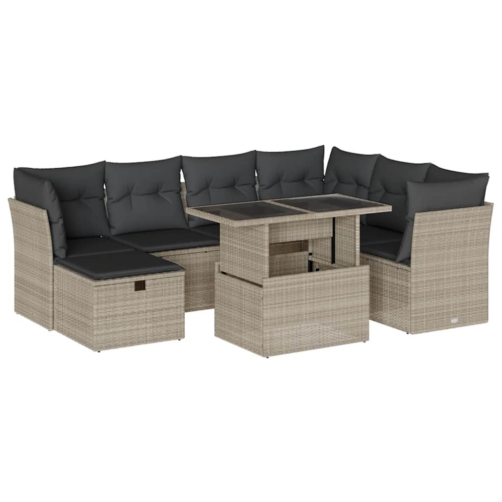 vidaXL Set mobilier de grădină cu perne, 8 piese gri deschis poliratan