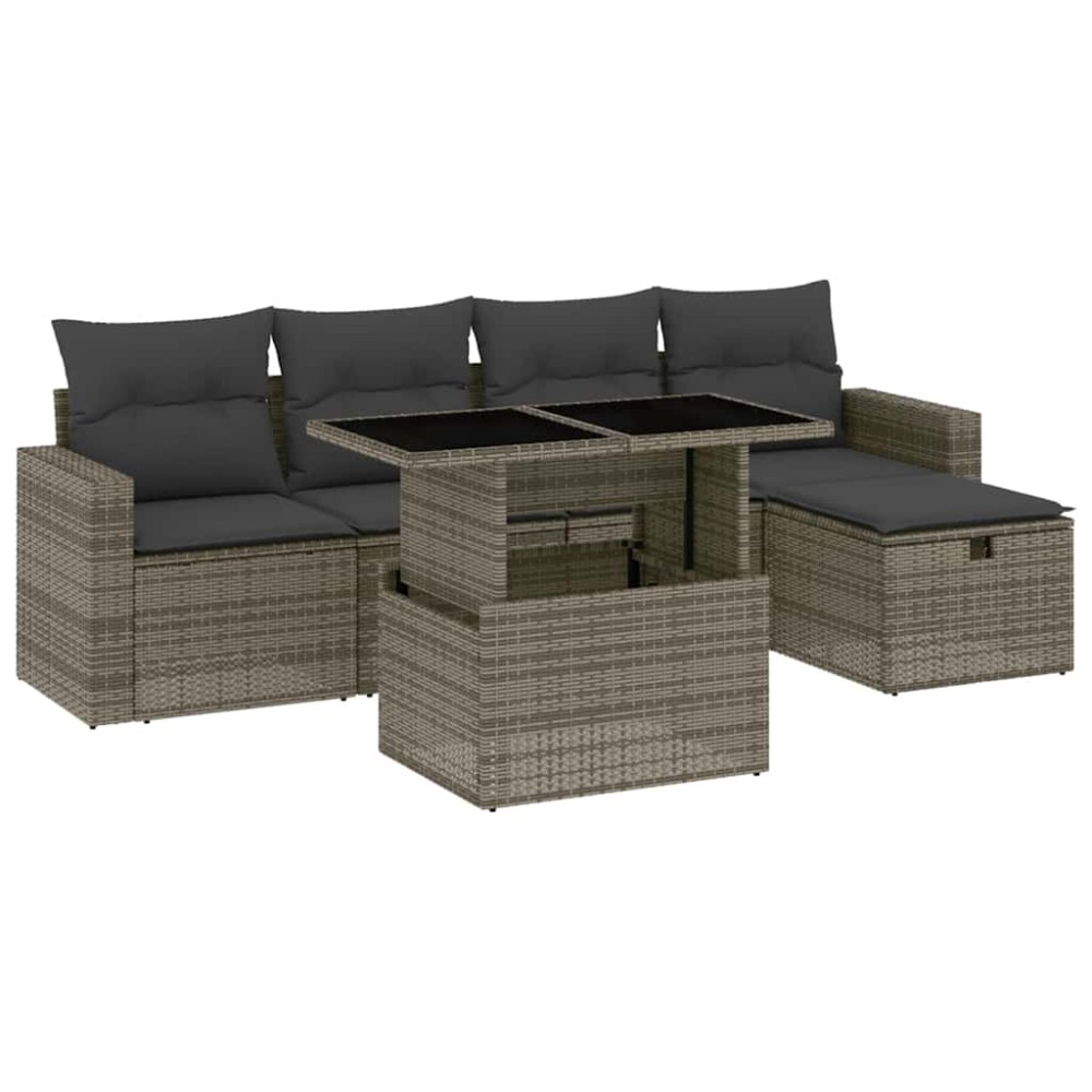 vidaXL Set mobilier grădină cu perne, 6 piese, gri, poliratan