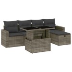 vidaXL Set mobilier grădină cu perne, 6 piese, gri, poliratan vidaXL Set mobilier grădină cu perne, 6 piese, gri, poliratan