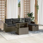 vidaXL Set mobilier grădină cu perne, 6 piese, gri, poliratan vidaXL Set mobilier grădină cu perne, 6 piese, gri, poliratan
