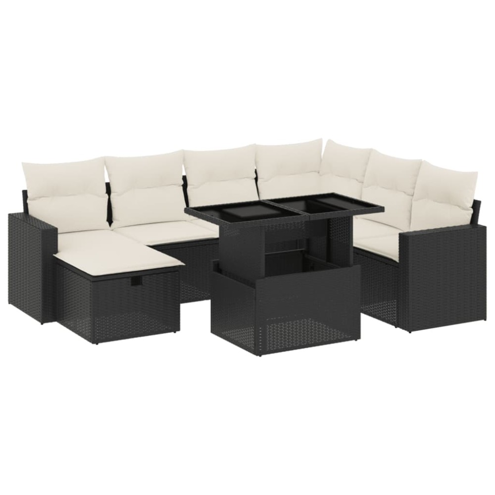 vidaXL Set mobilier de grădină cu perne, 8 piese, negru, poliratan