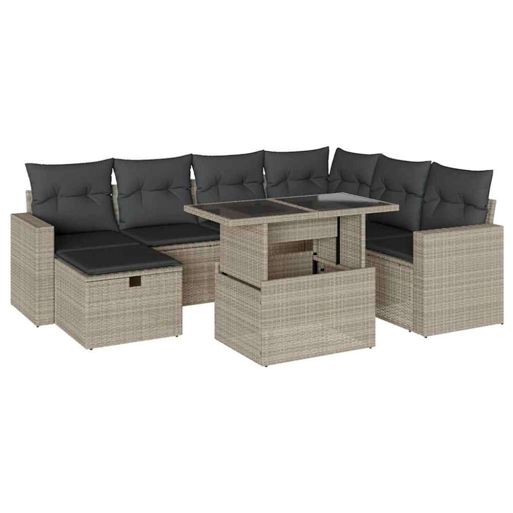 vidaXL Set mobilier de grădină cu perne, 8 piese gri deschis poliratan