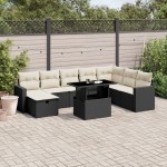 vidaXL Set mobilier de grădină cu perne, 9 piese, negru, poliratan vidaXL Set mobilier de grădină cu perne, 9 piese, negru, poliratan
