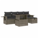 vidaXL Set mobilier grădină cu perne, 6 piese, gri, poliratan