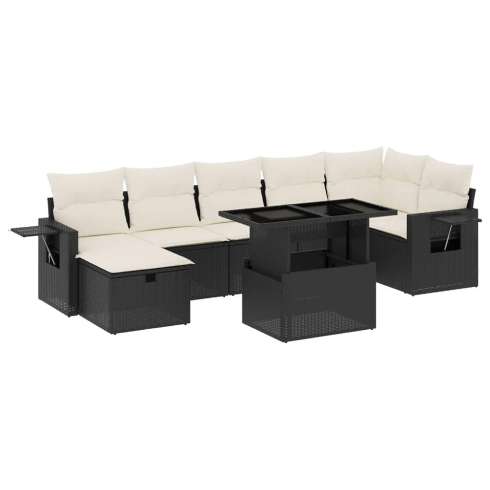 vidaXL Set mobilier de grădină cu perne, 8 piese, negru, poliratan