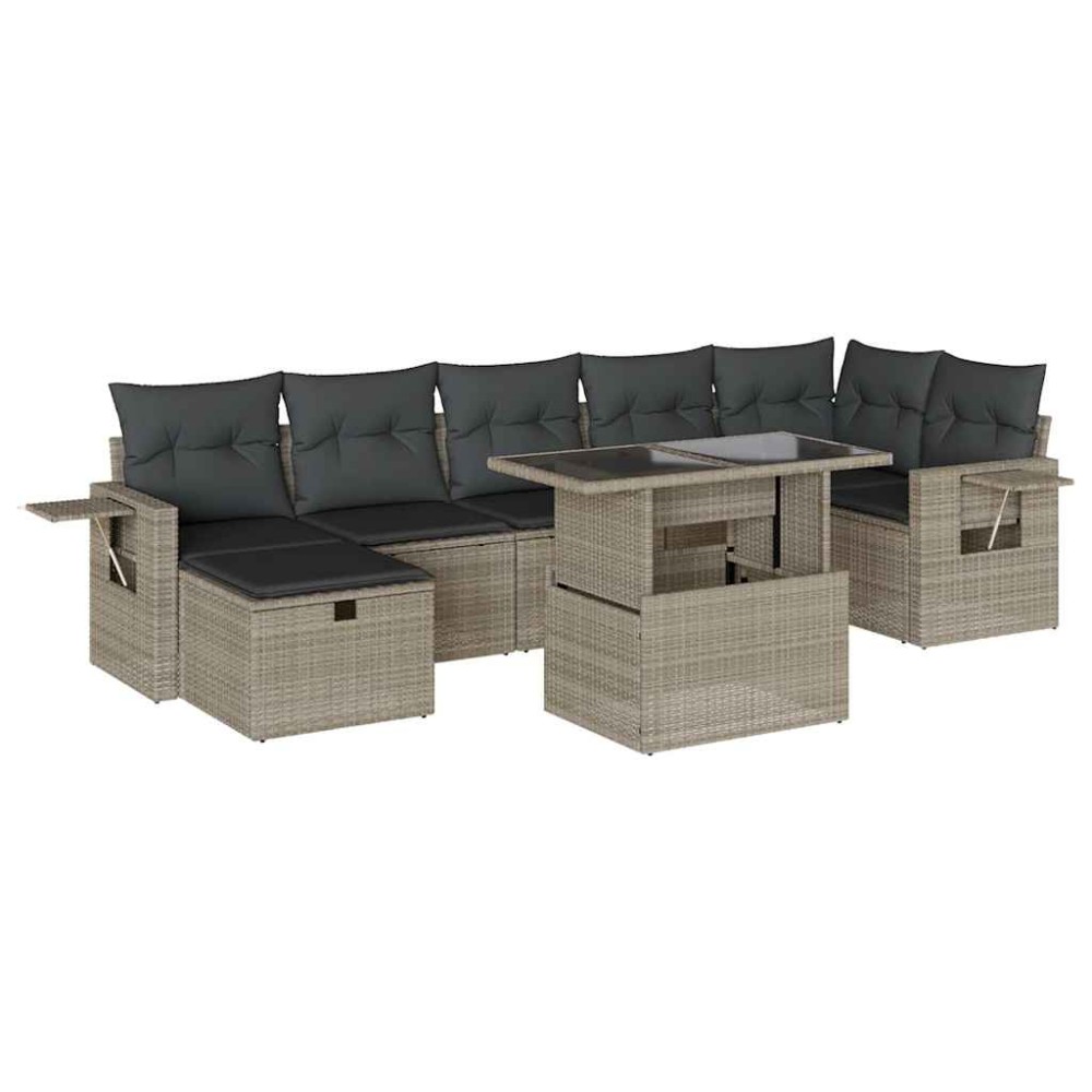 vidaXL Set mobilier de grădină cu perne, 8 piese gri deschis poliratan