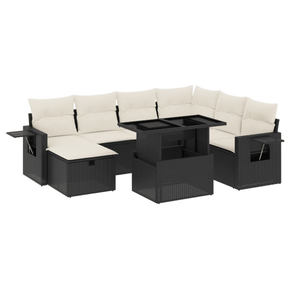 vidaXL Set mobilier de grădină cu perne, 8 piese, negru, poliratan