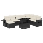 vidaXL Set mobilier de grădină cu perne, 9 piese, negru, poliratan