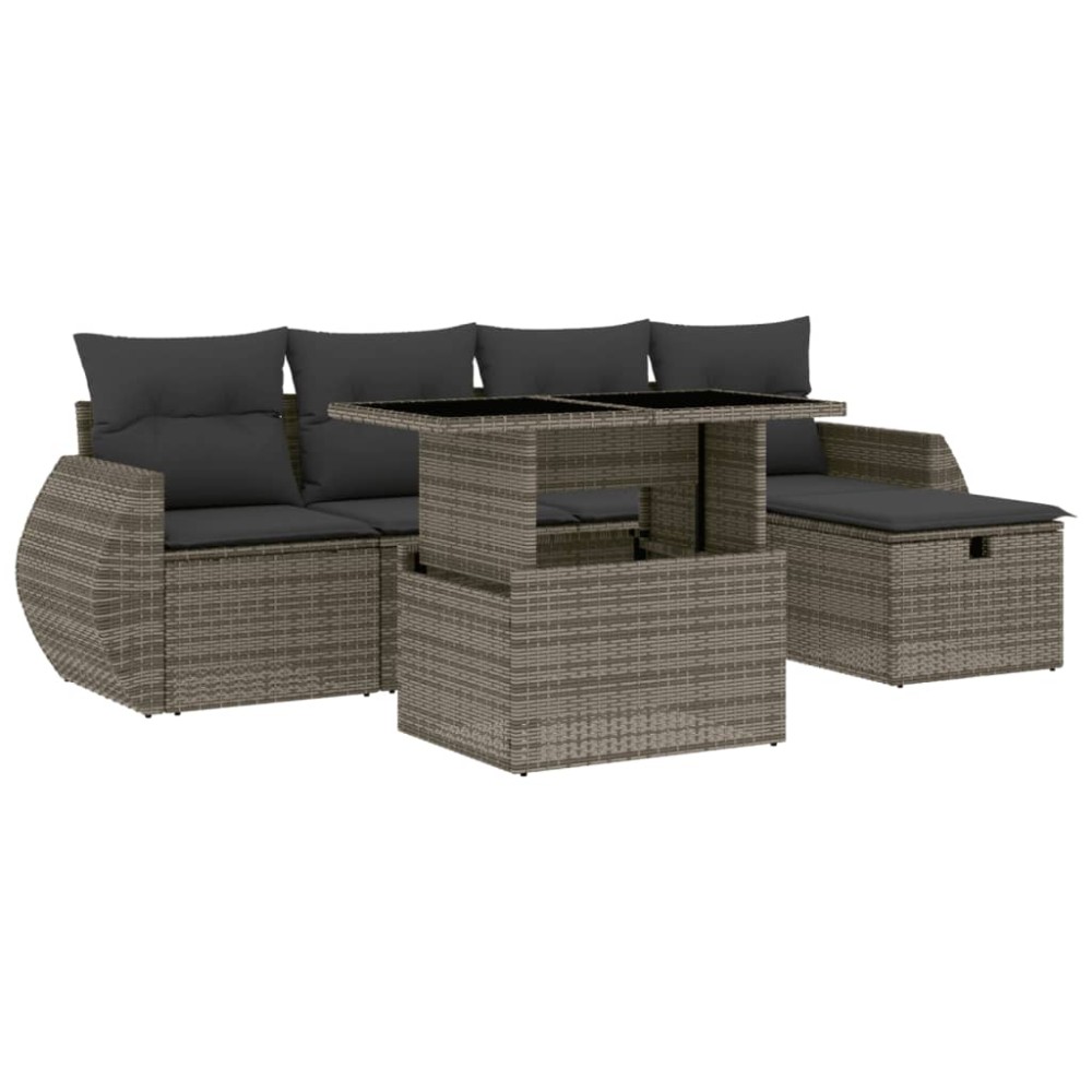vidaXL Set mobilier grădină cu perne, 6 piese, gri, poliratan