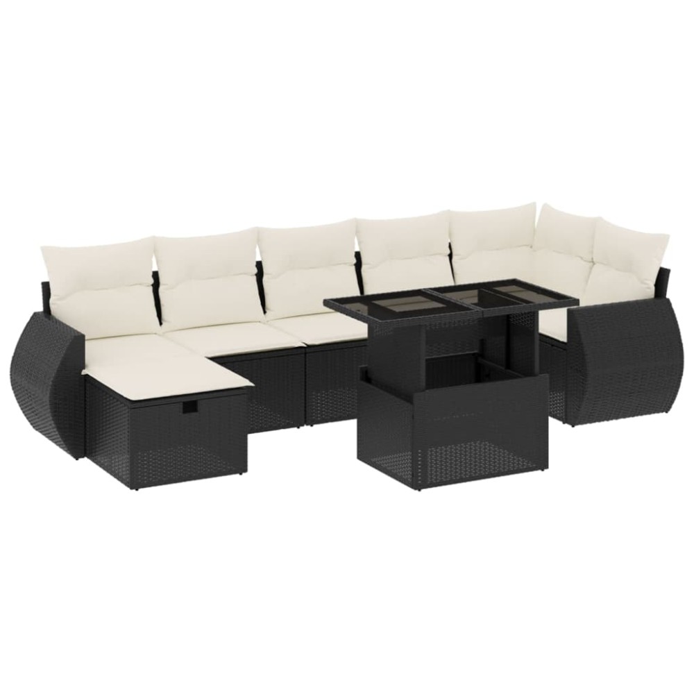 vidaXL Set mobilier de grădină cu perne, 8 piese, negru, poliratan
