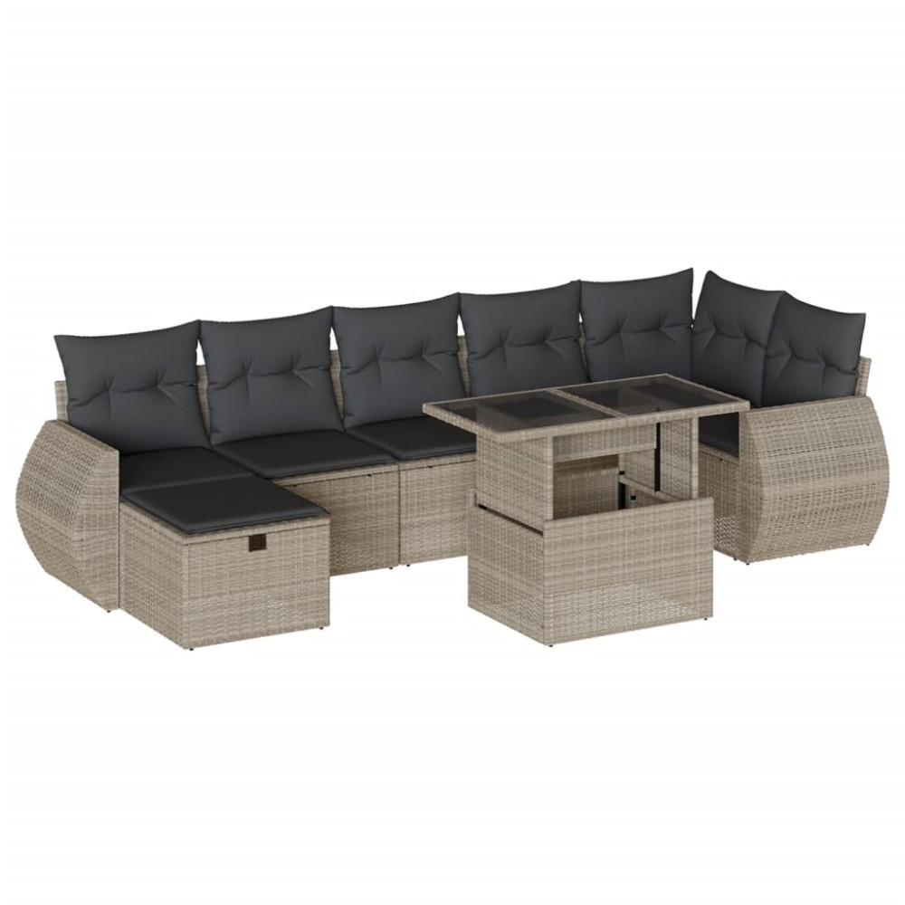 vidaXL Set mobilier de grădină cu perne, 8 piese gri deschis poliratan