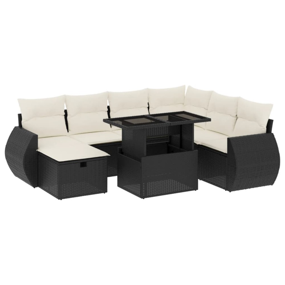 vidaXL Set mobilier de grădină cu perne, 8 piese, negru, poliratan