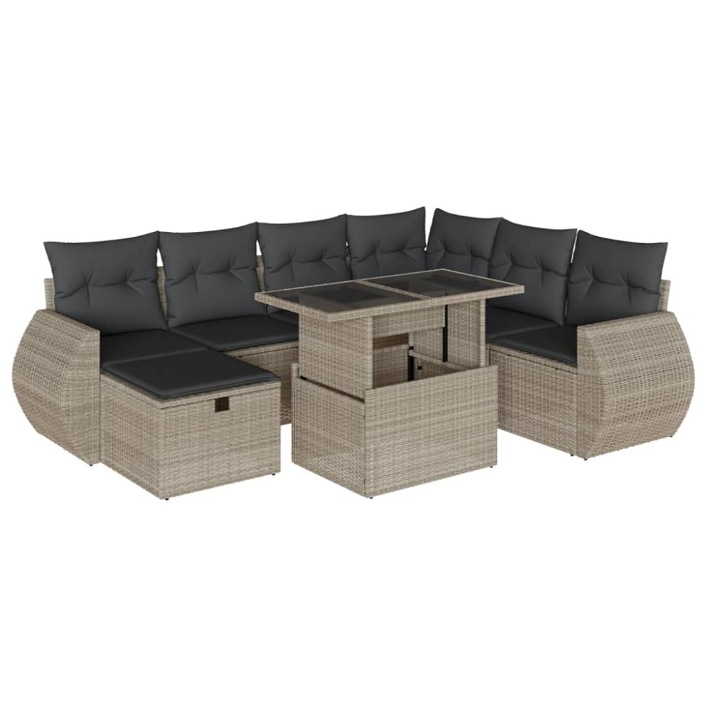 vidaXL Set mobilier de grădină cu perne, 8 piese gri deschis poliratan