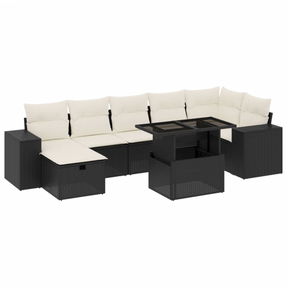 vidaXL Set mobilier de grădină cu perne, 8 piese, negru, poliratan