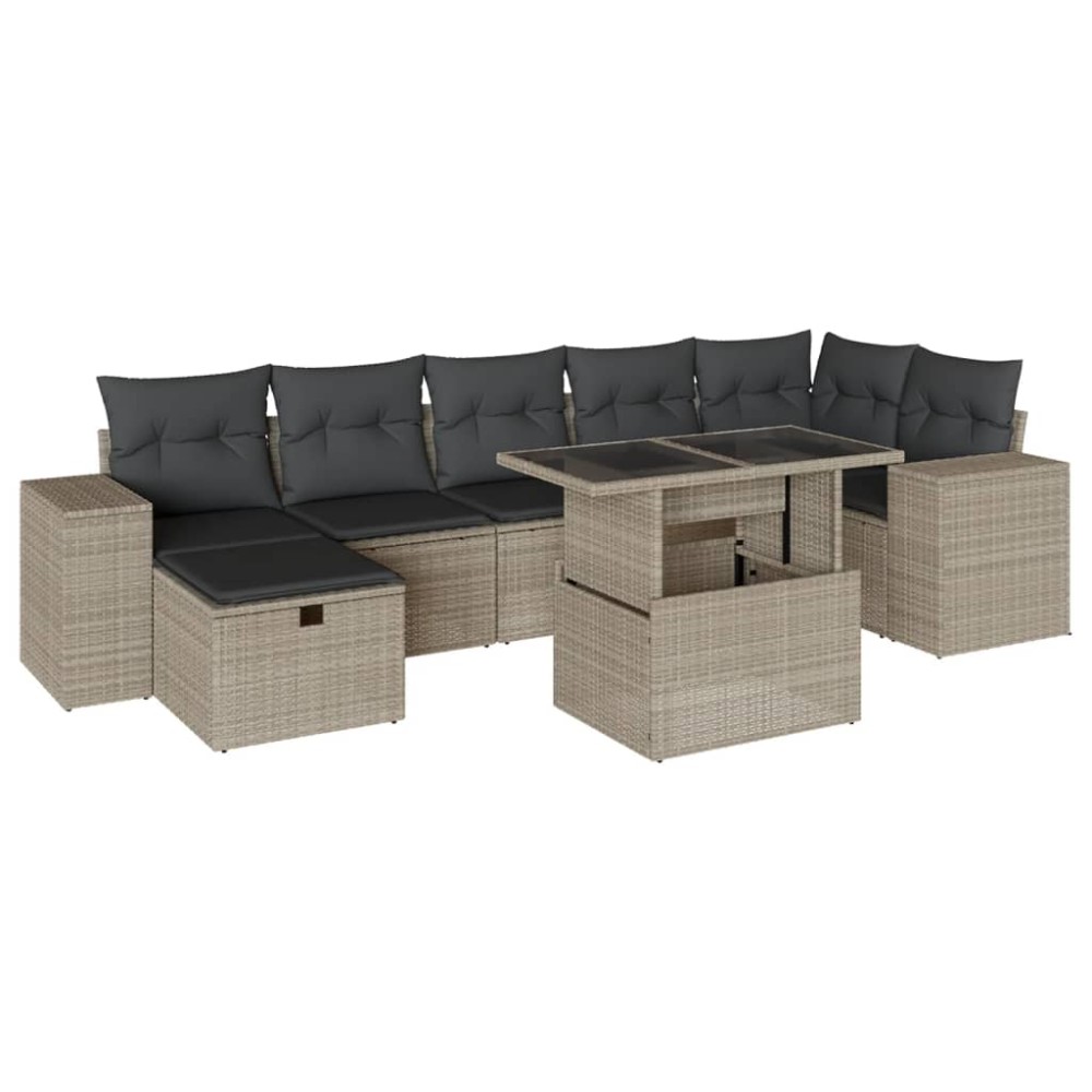 vidaXL Set mobilier de grădină cu perne, 8 piese gri deschis poliratan
