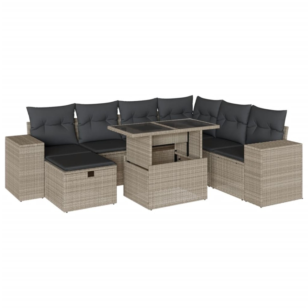 vidaXL Set mobilier de grădină cu perne, 8 piese gri deschis poliratan