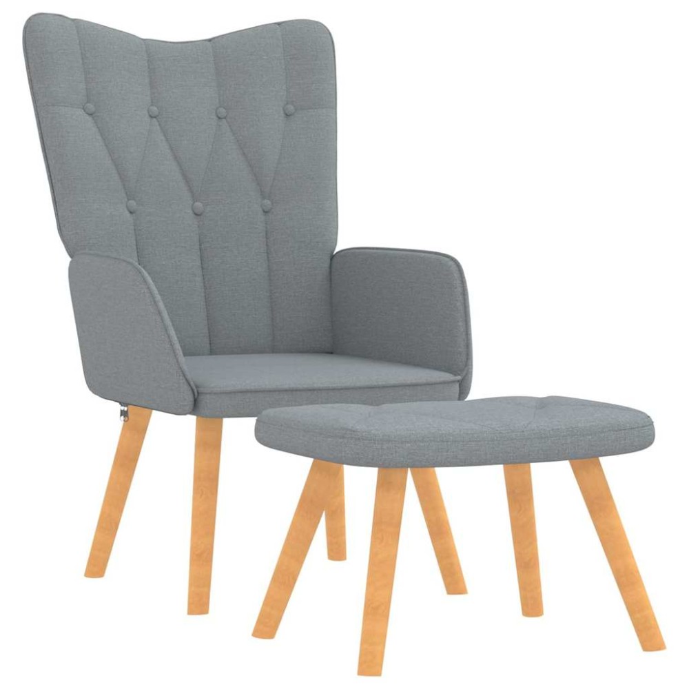 vidaXL Scaun de relaxare cu taburet, gri deschis, material textil