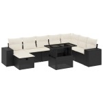 vidaXL Set mobilier de grădină cu perne, 9 piese, negru, poliratan