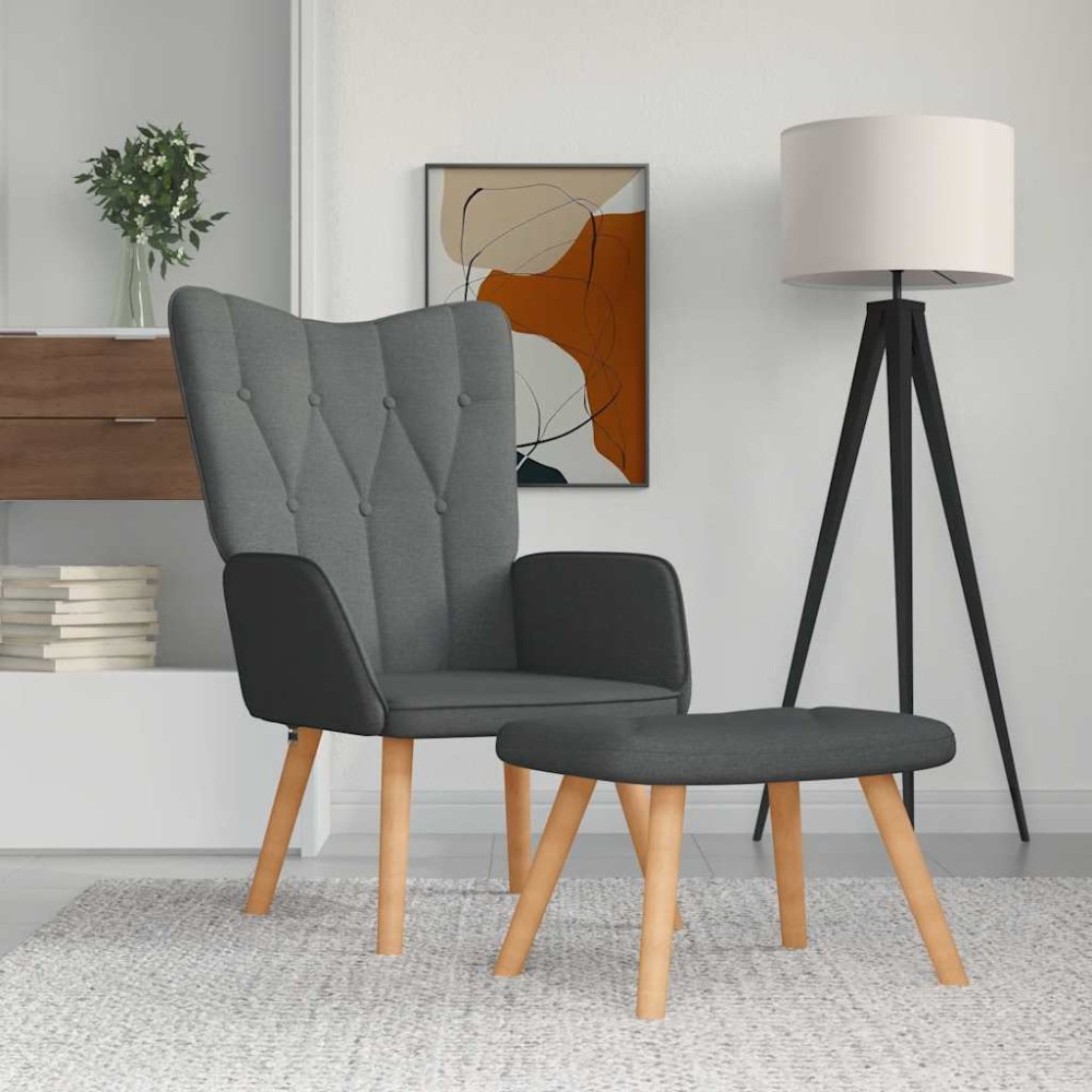 vidaXL Scaun de relaxare cu taburet, gri închis, textil