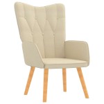 vidaXL Scaun de relaxare cu taburet, crem, material textil