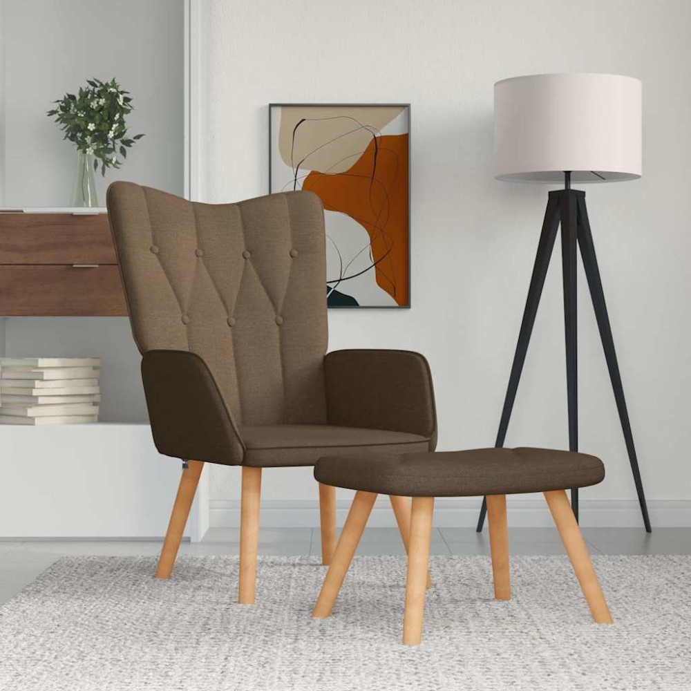 vidaXL Scaun de relaxare cu taburet, maro, material textil