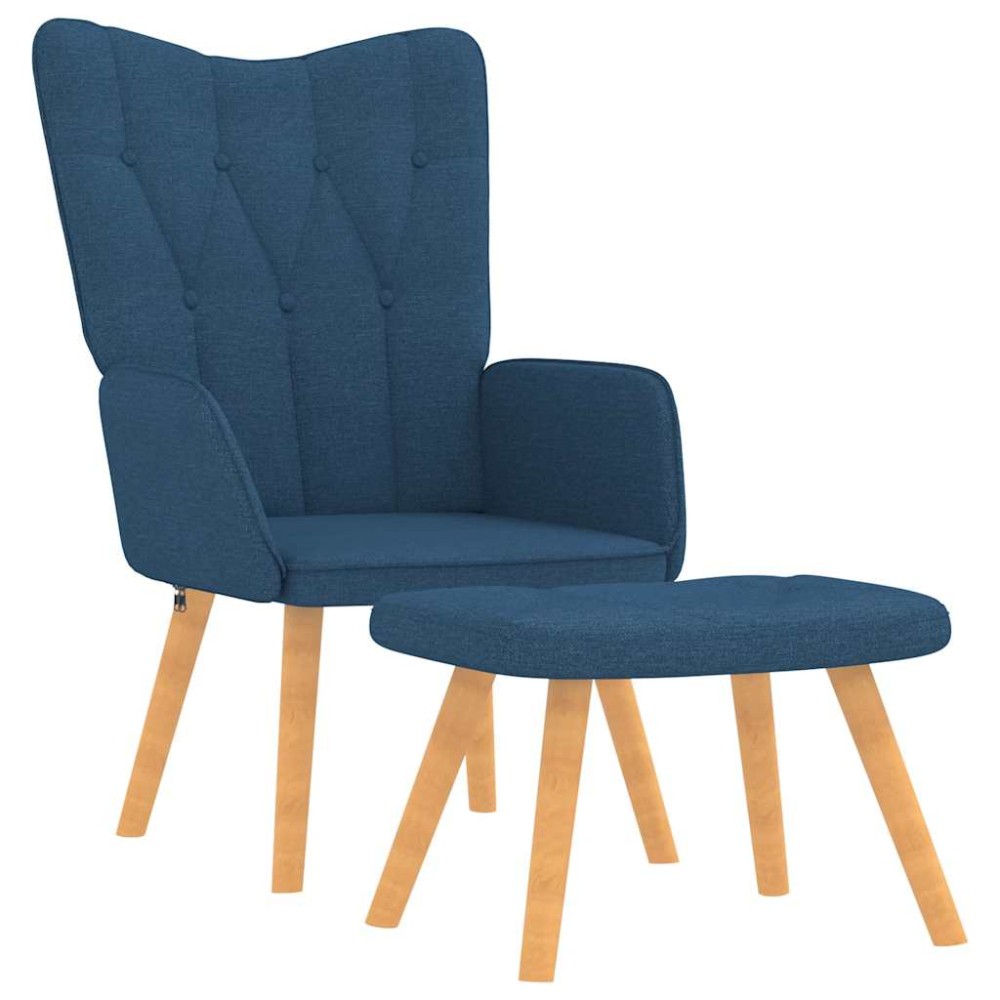 vidaXL Scaun de relaxare cu taburet, albastru, textil
