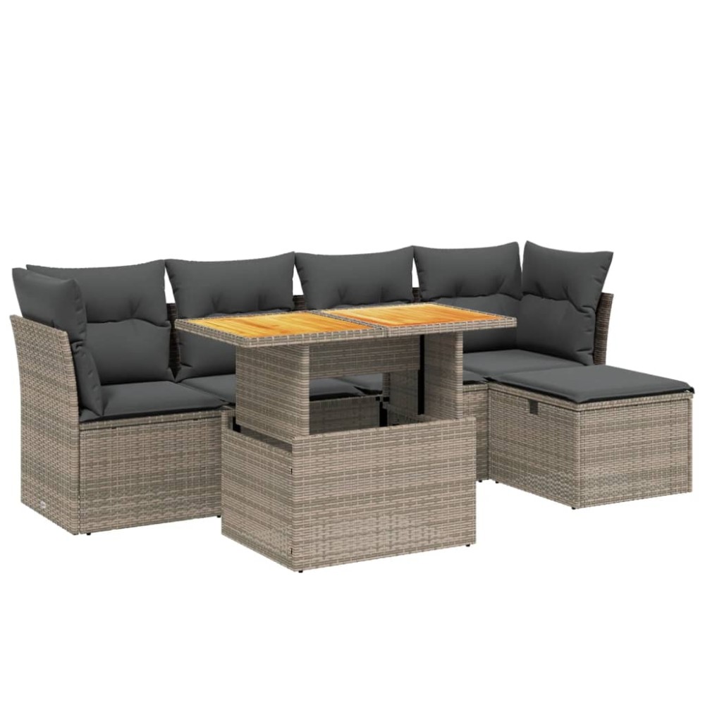 vidaXL Set mobilier grădină cu perne, 6 piese, gri, poliratan
