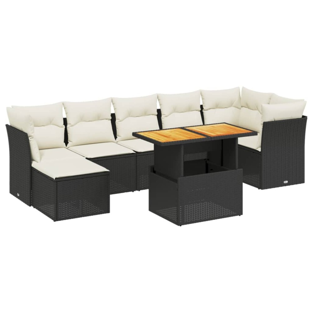 vidaXL Set mobilier de grădină cu perne, 8 piese, negru, poliratan