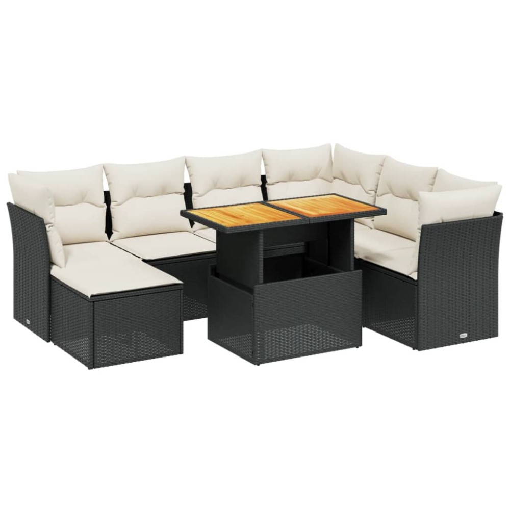 vidaXL Set mobilier de grădină cu perne, 8 piese, negru, poliratan
