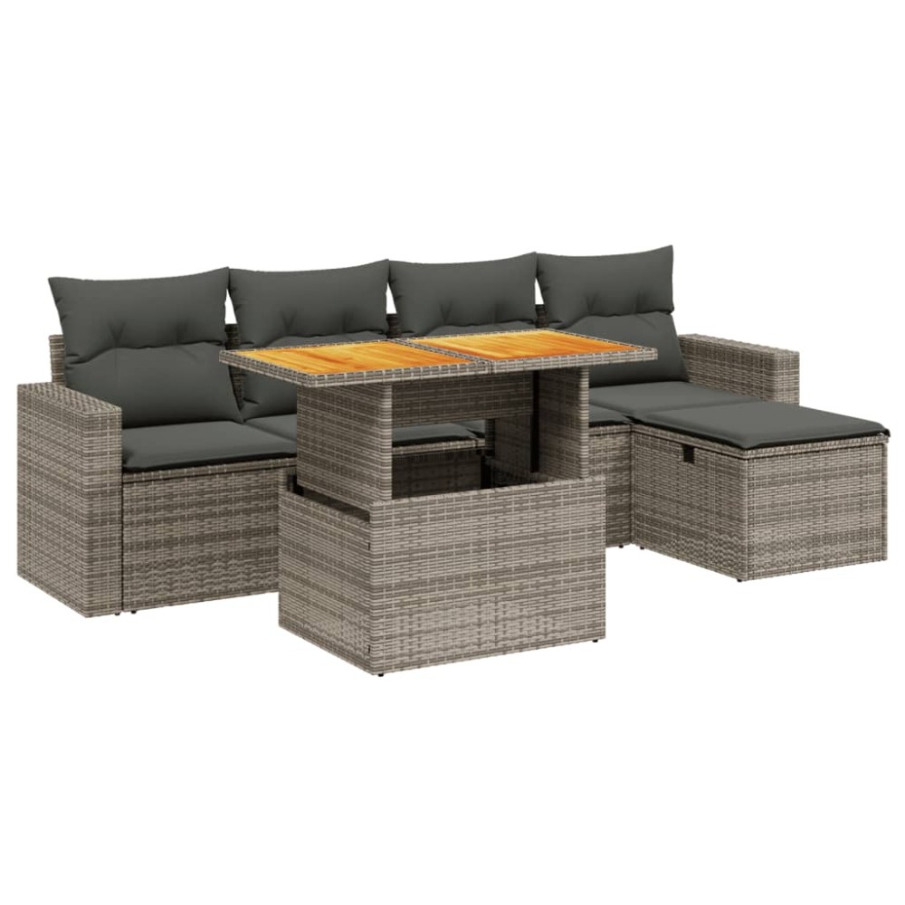 vidaXL Set mobilier grădină cu perne, 6 piese, gri, poliratan