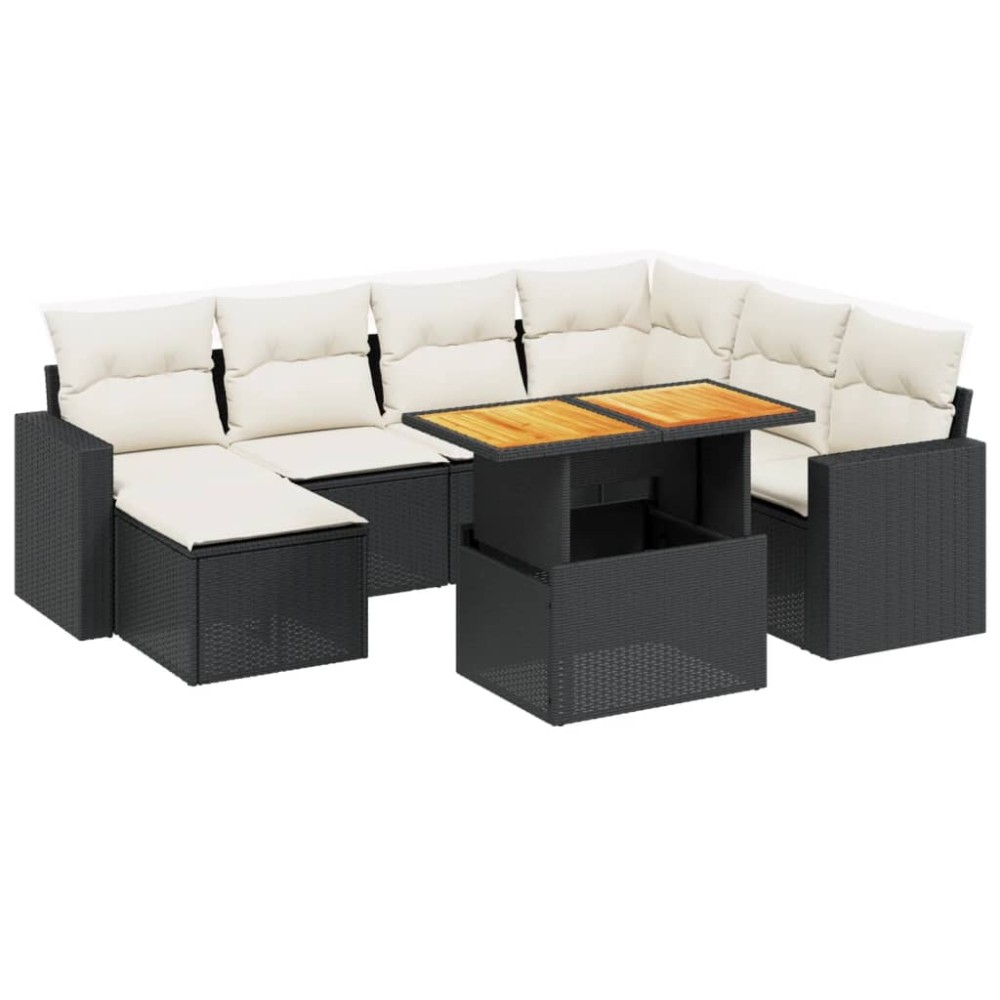 vidaXL Set mobilier de grădină cu perne, 8 piese, negru, poliratan