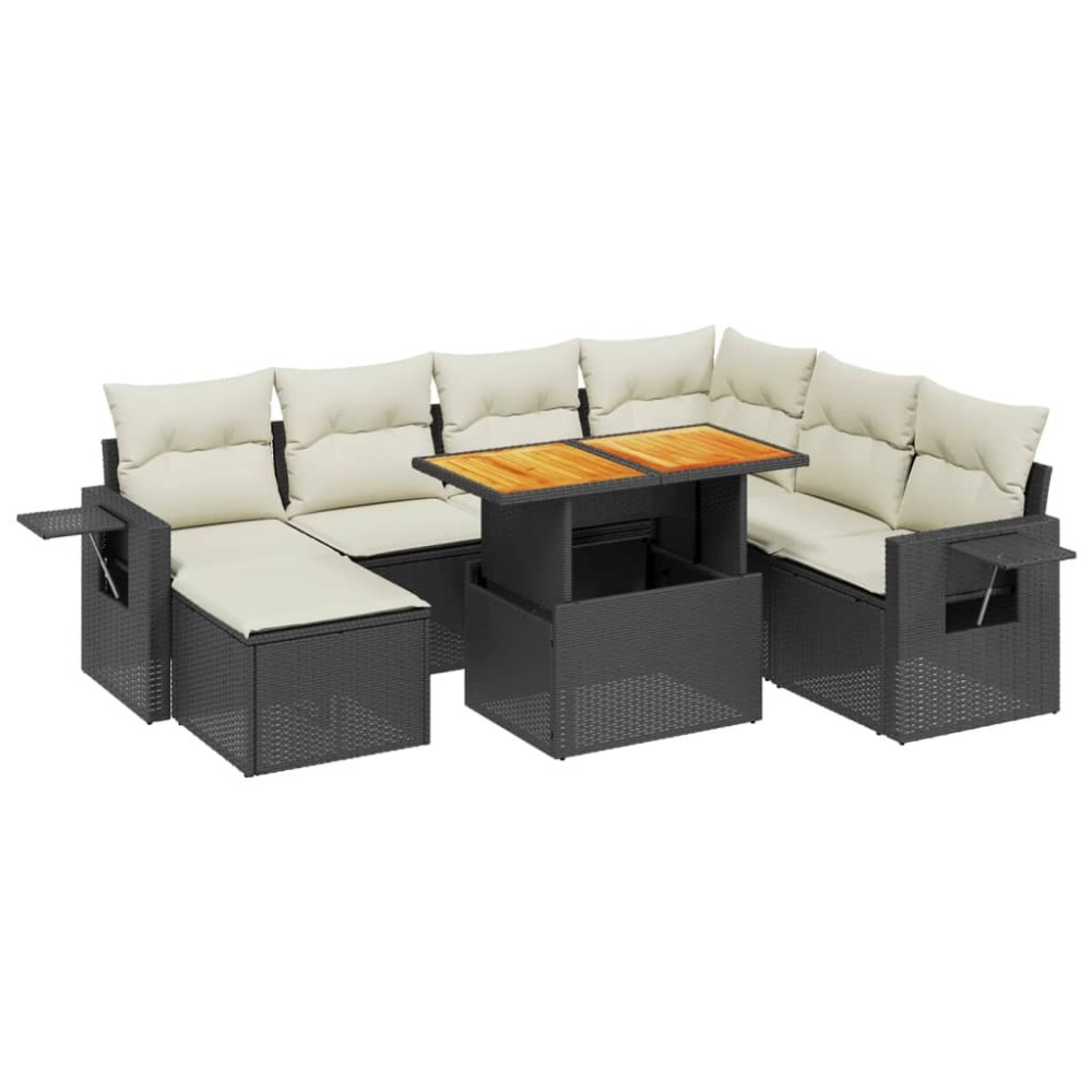 vidaXL Set mobilier de grădină cu perne, 8 piese, negru, poliratan