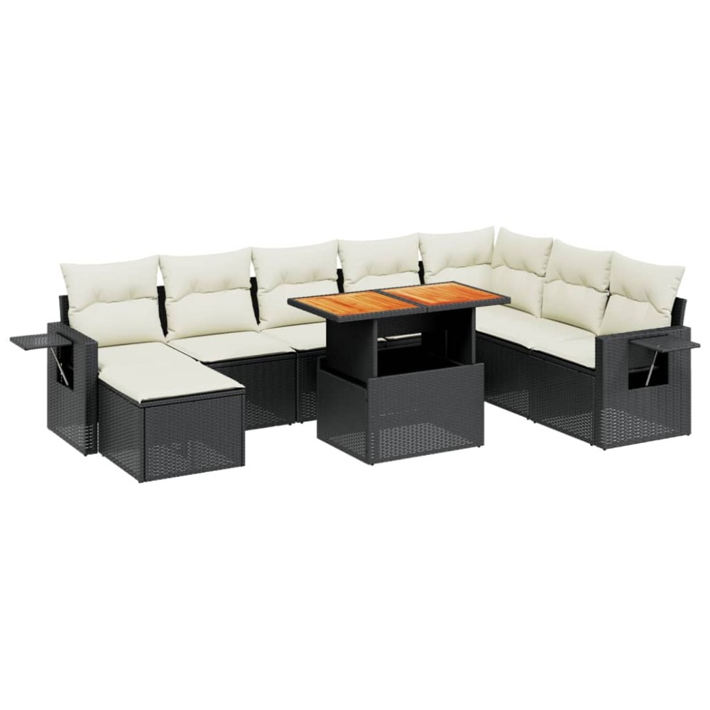 vidaXL Set mobilier de grădină cu perne, 9 piese, negru, poliratan