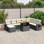 vidaXL Set mobilier de grădină cu perne, 9 piese, negru, poliratan
