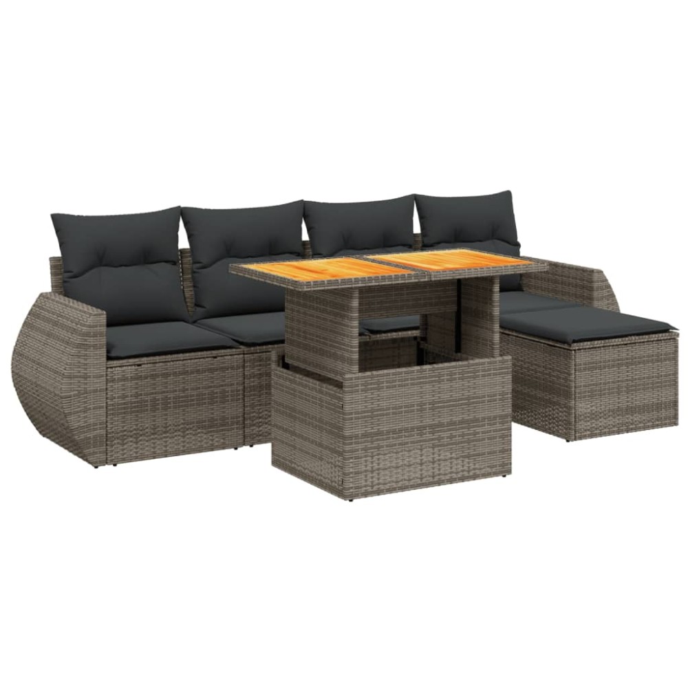 vidaXL Set mobilier grădină cu perne, 6 piese, gri, poliratan