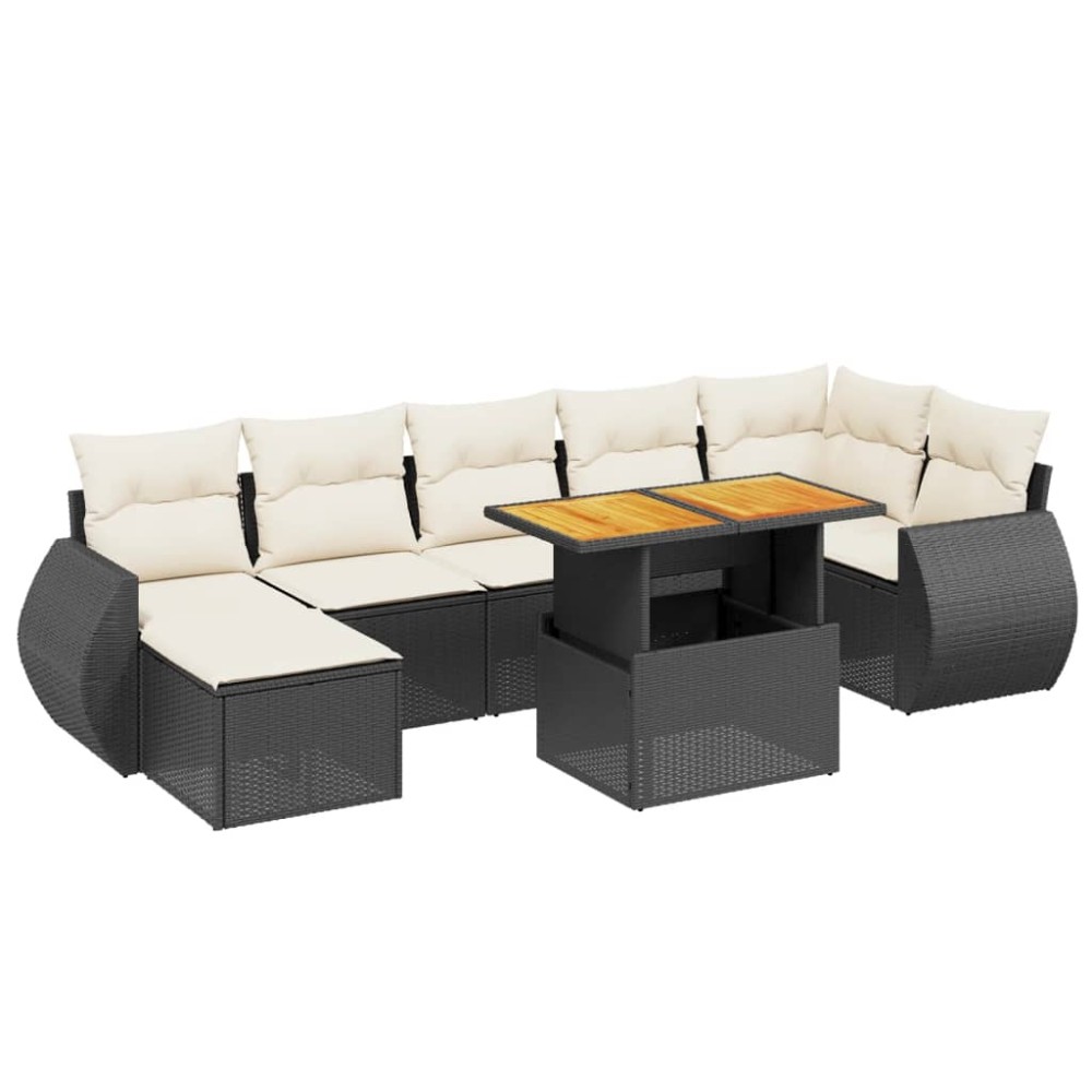 vidaXL Set mobilier de grădină cu perne, 8 piese, negru, poliratan