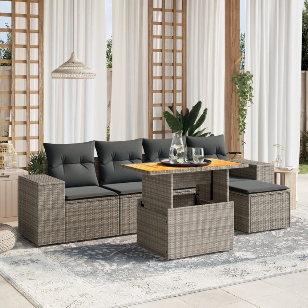 vidaXL Set mobilier grădină cu perne, 6 piese, gri, poliratan