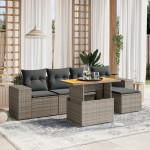 vidaXL Set mobilier grădină cu perne, 6 piese, gri, poliratan