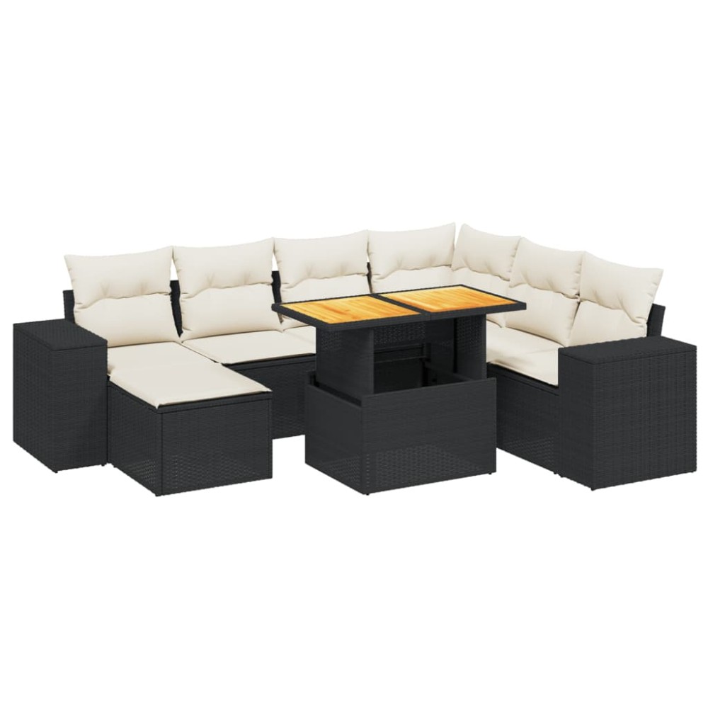 vidaXL Set mobilier de grădină cu perne, 8 piese, negru, poliratan