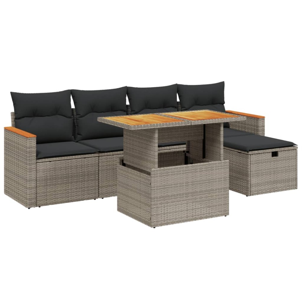 vidaXL Set mobilier grădină cu perne, 6 piese, gri, poliratan