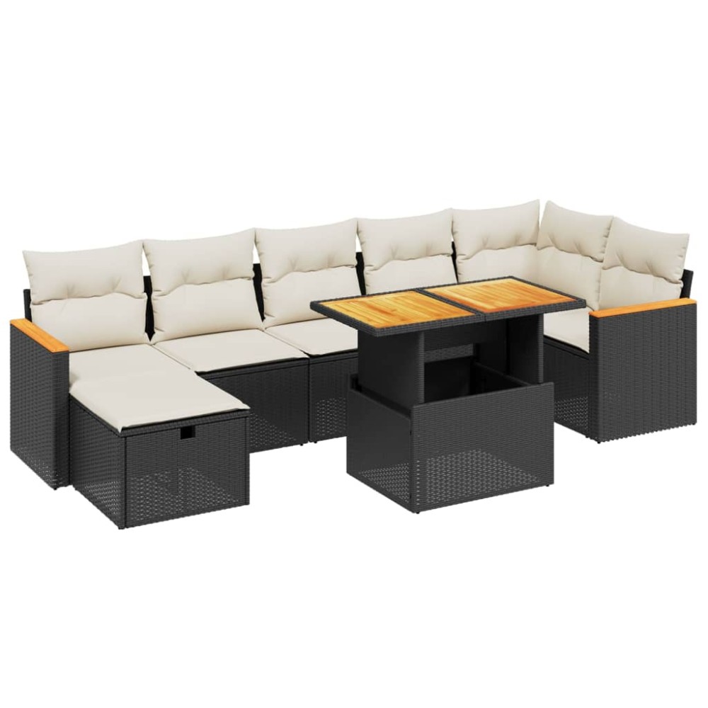 vidaXL Set mobilier de grădină cu perne, 8 piese, negru, poliratan