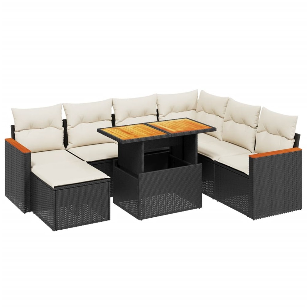 vidaXL Set mobilier de grădină cu perne, 8 piese, negru, poliratan
